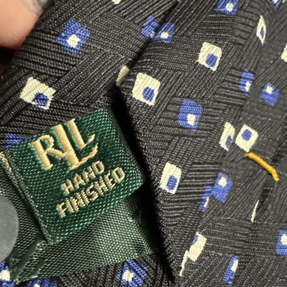 Ralph Lauren LRL‎ Luxury Tie Black Blue White Geometric Woven Silk Necktie USA - Picture 5 of 6